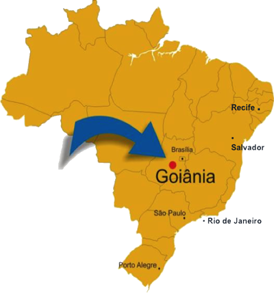 Mapa do Brasil com Goiânia sendo apontada